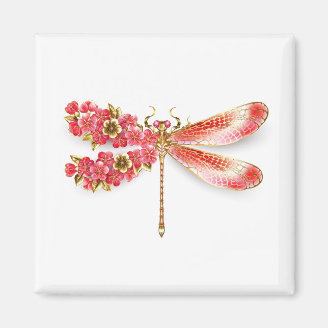 Blume Dragonfly mit Schmucksakura Magnet (Vorne)