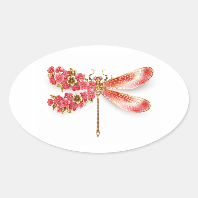 Blume Dragonfly mit Schmucksakura Ovaler Aufkleber (Vorderseite)