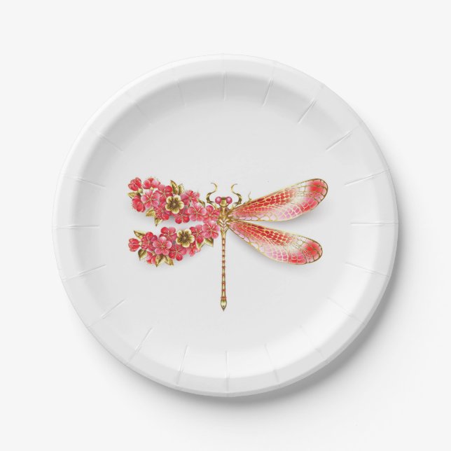 Blume Dragonfly mit Schmucksakura Pappteller (Vorderseite)