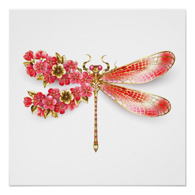 Blume Dragonfly mit Schmucksakura Poster (Vorderseite)