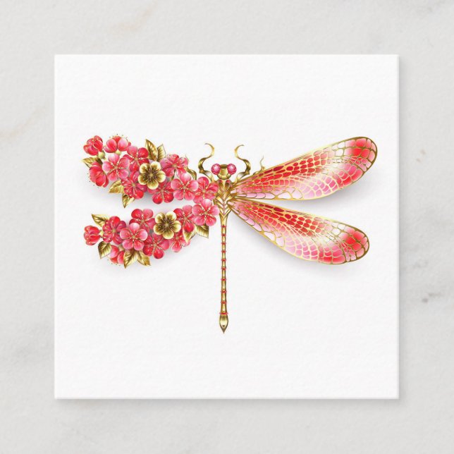Blume Dragonfly mit Schmucksakura Quadratische Visitenkarte (Vorderseite)