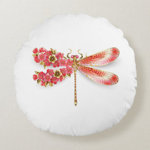Blume Dragonfly mit Schmucksakura Rundes Kissen