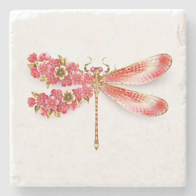 Blume Dragonfly mit Schmucksakura Steinuntersetzer (Vorderseite)