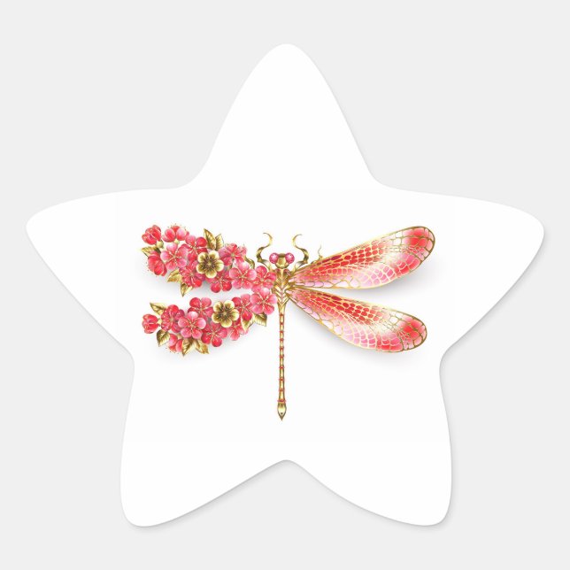 Blume Dragonfly mit Schmucksakura Stern-Aufkleber (Vorderseite)
