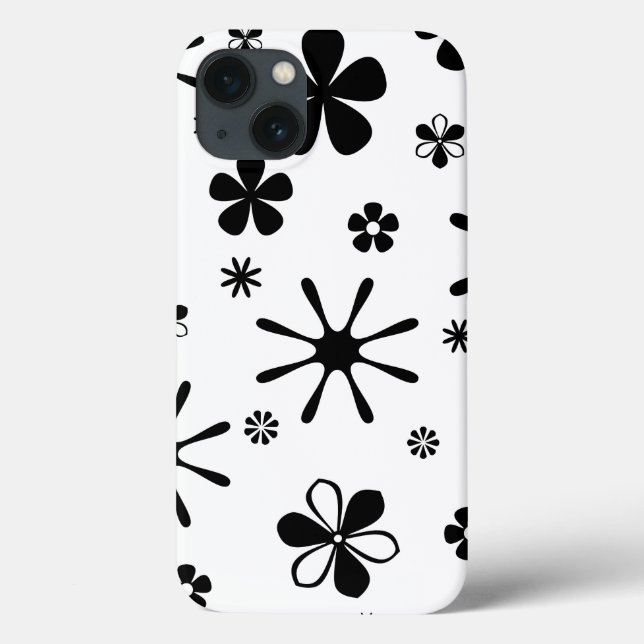 Blume Drucken Schwarz-Weiß-Speck iPhone Case (Rückseite)