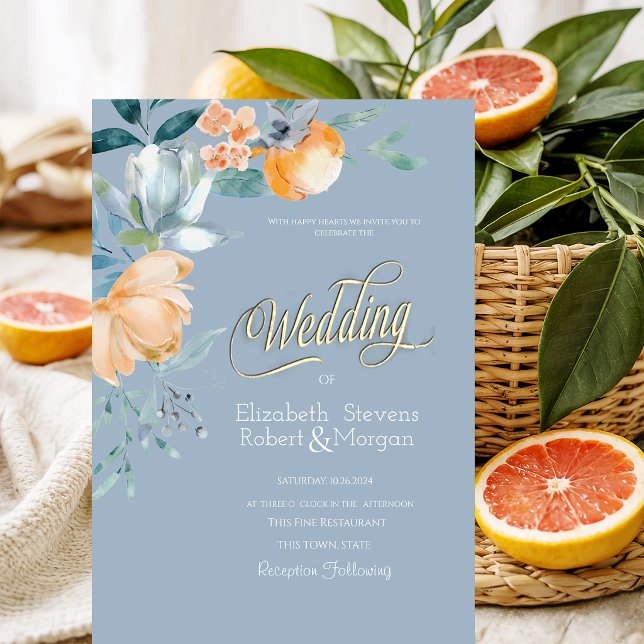 Blume Dusty Blue Wedding Einladung (Von Creator hochgeladen)