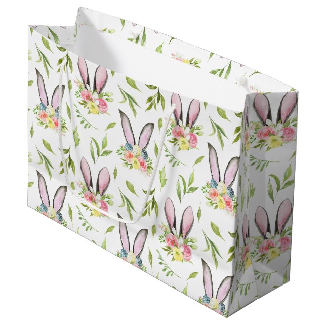 Blume Eier & Bunnies Große Geschenktüte (Vorderseite Schrägansicht)