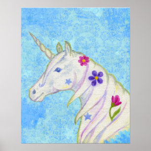 Blume Einhorn auf Blue Art Printing Poster