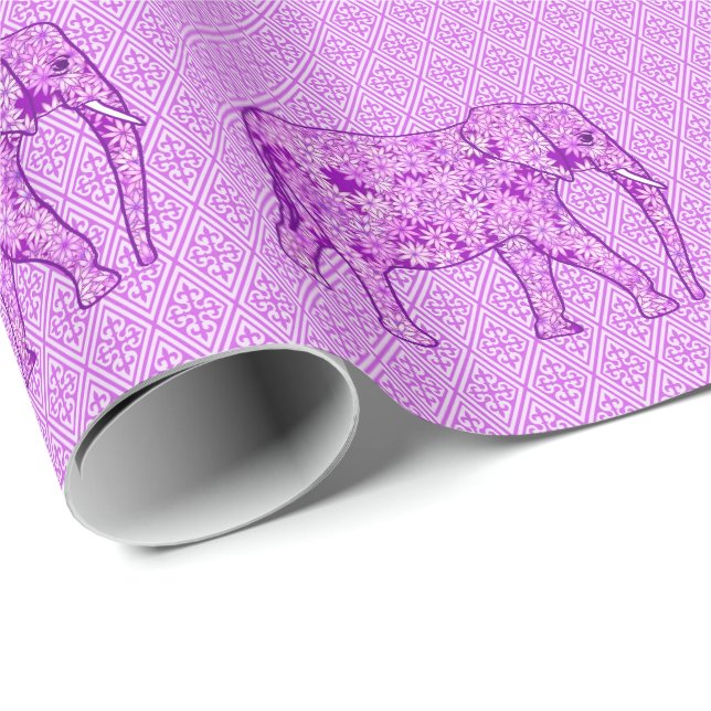Blume Elefant - Amethyst lila Geschenkpapier (Rolleneckpunkt)