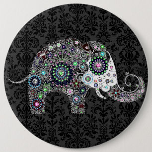Blume Elefant mit farbenfrohen Diamantschläuchen Button