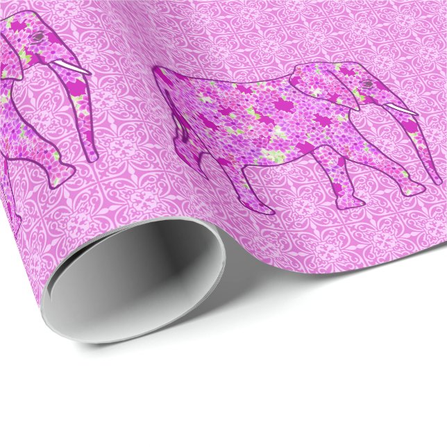 Blume Elefant - Orchid und Magenta Geschenkpapier (Rolleneckpunkt)