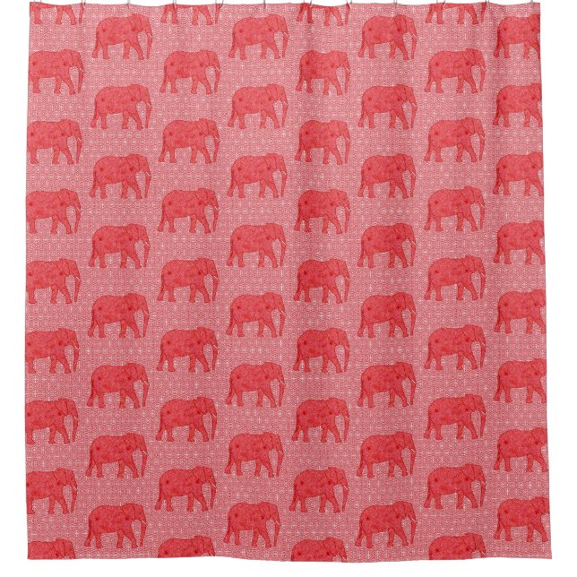 Blume Elefant - tiefrot und korallenrot Duschvorhang (Vorderseite)
