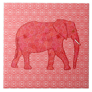 Blume Elefant - tiefrot und korallenrot Fliese