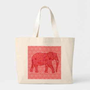 Blume Elefant - tiefrot und korallenrot Jumbo Stoffbeutel