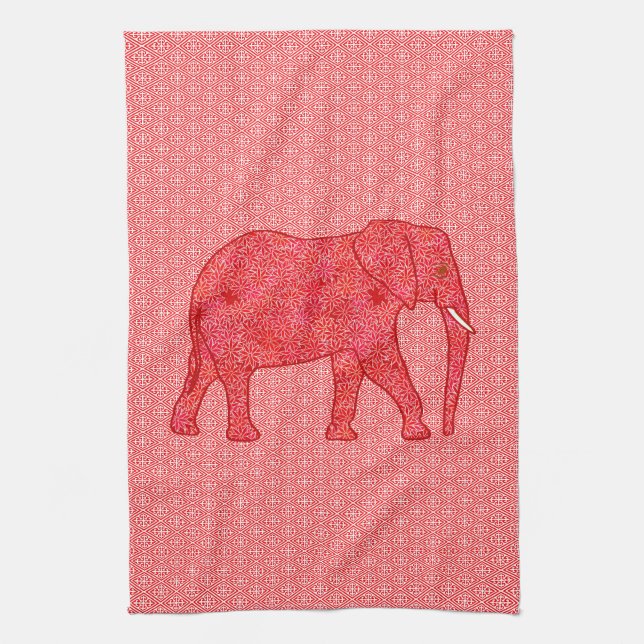Blume Elefant - tiefrot und korallenrot Küchentuch (Vertikal)