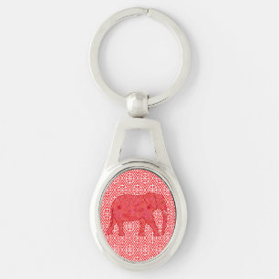 Blume Elefant - tiefrot und korallenrot Schlüsselanhänger