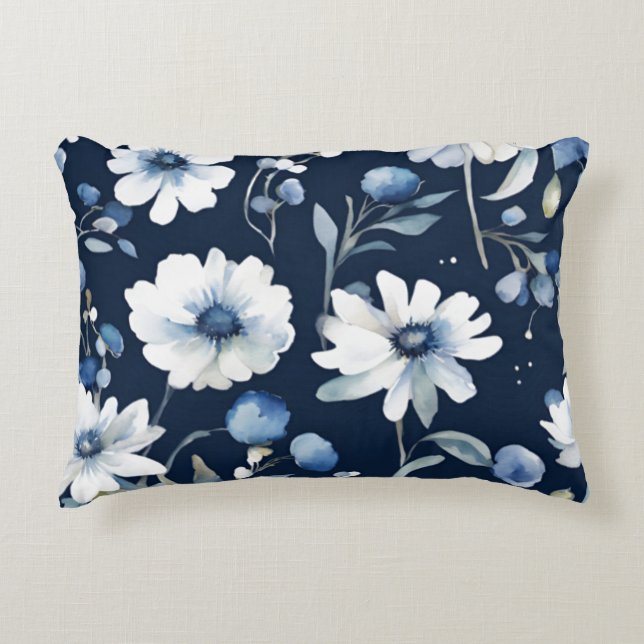 Blume Elegant Wasserfarbe Blau Dekokissen (Vorderseite)