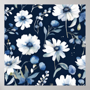 Blume Elegant Wasserfarbe Blau Poster