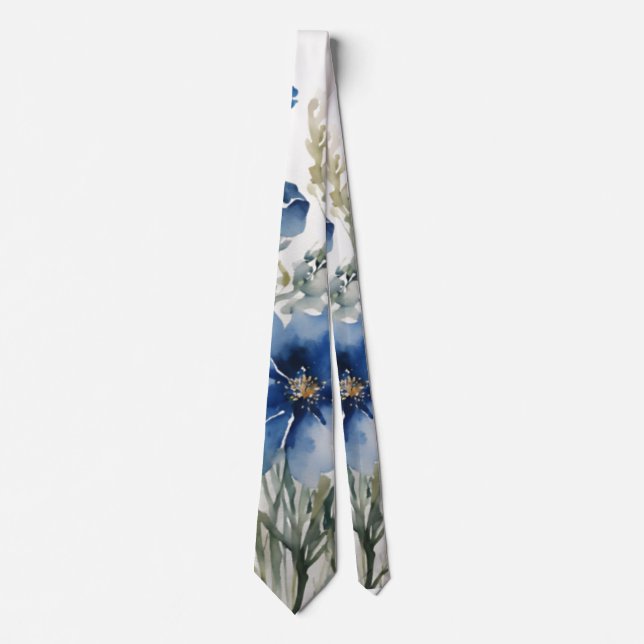 Blume Elegant Wasserfarbe Stilvoll Blau Krawatte (Vorderseite)