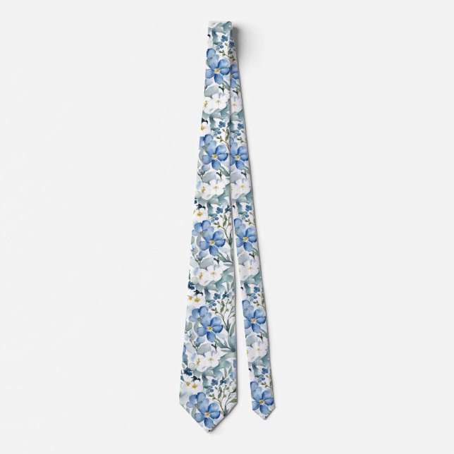 Blume Elegante Wasserfarbe Stilvolles Blau Krawatte (Vorderseite)