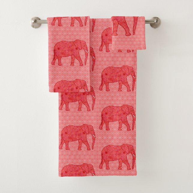 Blume Elephant, Deep Red and Coral Badhandtuch Set (Insitu)