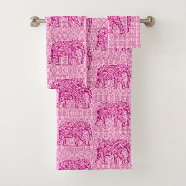 Blume Elephant, Fuchsia und Pastellrosa Badhandtuch Set (Insitu)