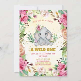 Blume Elephant Girl Birthday Einladung