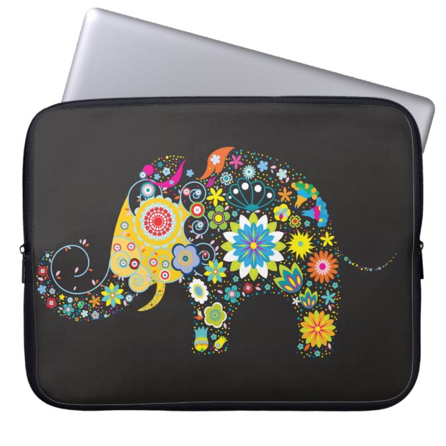 Blume Elephant Girly Retro Blumenmode Laptopschutzhülle (Vorderseite)