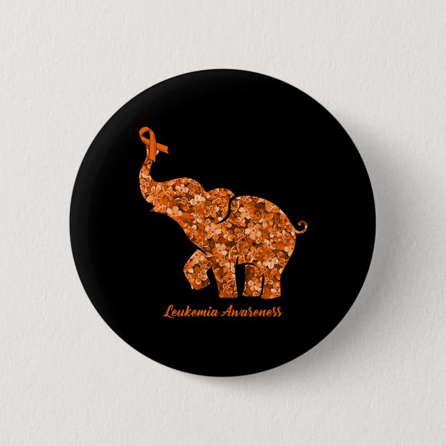 Blume Elephant Orange Ribbon Leukämie Bewusstsein Button (Vorderseite)