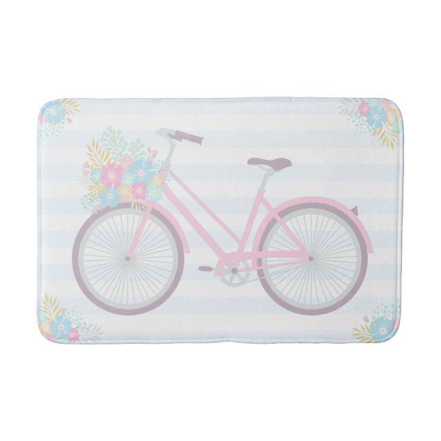Blume Fahrrad Niedlich Spaß Hipster Rosa Blauer Ba Badematte (Vorderseite)