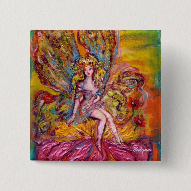 BLUME FAIRE AUF DER PINK IRIS Fantasy Button (Vorderseite)