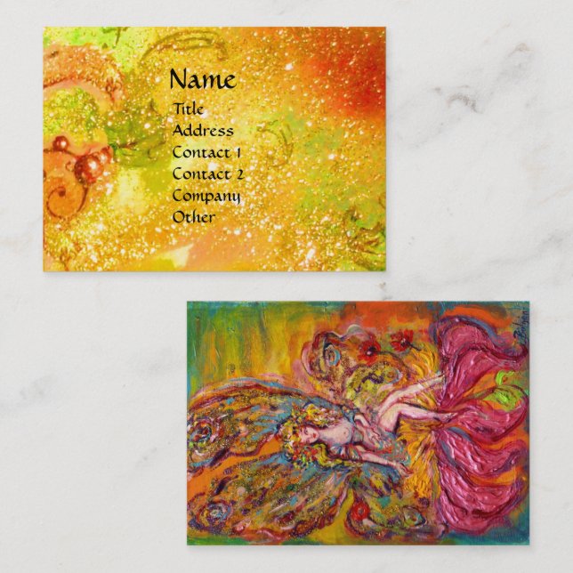 BLUME FAIRE AUF DER PINK IRIS Fantasy Gold Yellow Visitenkarte (Vorne/Hinten)