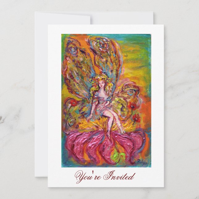 BLUME FAIRE AUF DER PINK IRIS Fantasy Yellow White Einladung (Vorderseite)