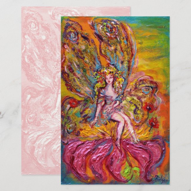 BLUME FAIRE AUF IRIS Pink Fantasy Stationery Briefpapier (Vorne/Hinten)