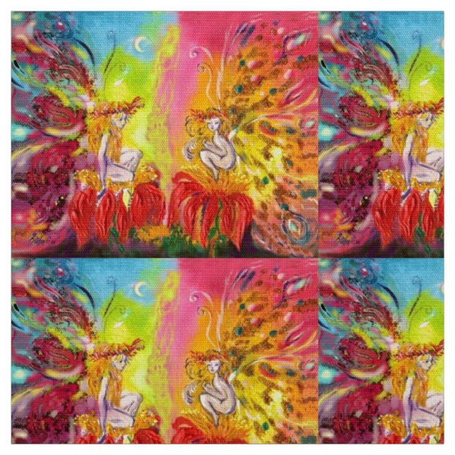 BLUME FAIRIEN DER DAWN Red Yellow Fantasy Stoff (Muster)