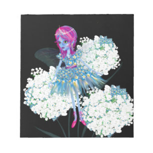 Blume Fairy Art von LeahG Blau Rosa Schwarz-weiß Notizblock