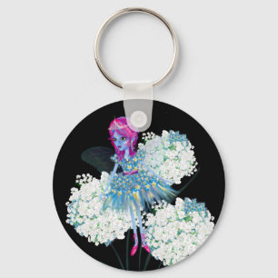 Blume Fairy Art von LeahG Blau Rosa Schwarz-weiß Schlüsselanhänger