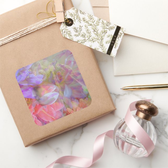 Blume Fairy Double Exposure Fantasy Art Quadratischer Aufkleber (Schenken)