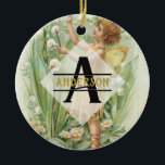 Blume Fairy Snowbells Vintage Art Monogramm mit de Keramik Ornament<br><div class="desc">Bearbeiten Sie diese hübsche Schnee Blume Fee mit Namen und Initial.</div>