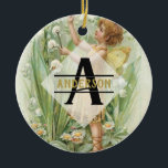 Blume Fairy Snowbells Vintage Art Monogramm mit de Keramik Ornament<br><div class="desc">Bearbeiten Sie diese hübsche Schnee Blume Fee mit Namen und Initial.</div>
