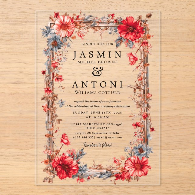 Blume fallen Foliage Wedding Acryleinladungen (Vorderseite)