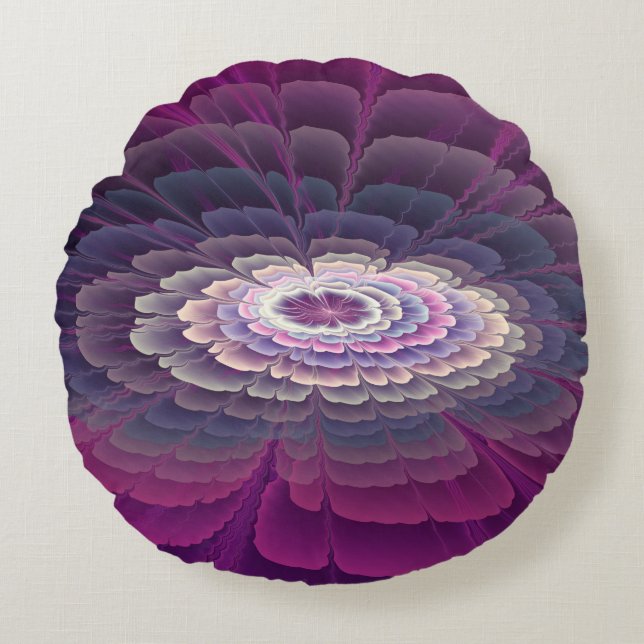 Blume Farbenfrohe Abstrakte Fraktal Rosa Rundes Kissen (Vorderseite)