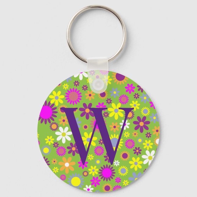 Blume Farbige Bläschen Initialmonogramm Schlüssela Schlüsselanhänger (Vorderseite)