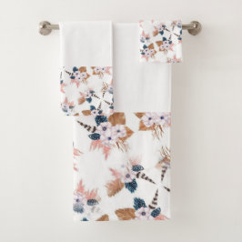 Blume Feather Boho geometrisches Handtuch Set
