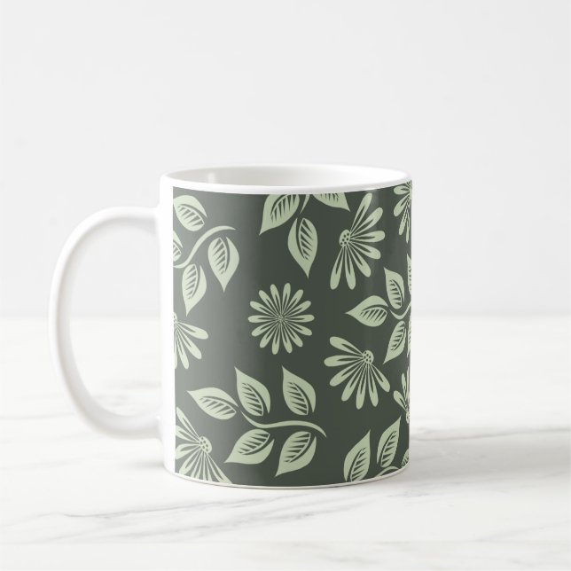 Blume-Federmuster grün Kaffeetasse (Links)