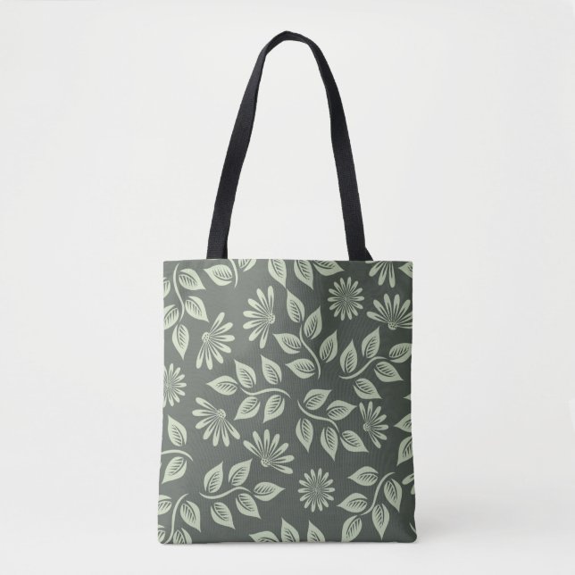 Blume-Federmuster grün Tasche (Vorderseite)