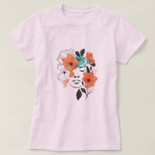 Blume Fee Line Kunst zeichnend Frauentshirt T-Shirt