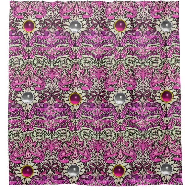 BLUME, FELSBÖSE, DRAGONEN, WEISSSTÄTTE AUS PINK DUSCHVORHANG (Vorderseite)
