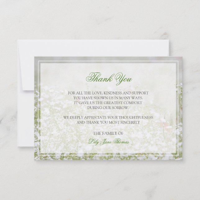 Blume Field Memorial Beerdigung Danke Karte (Vorderseite)