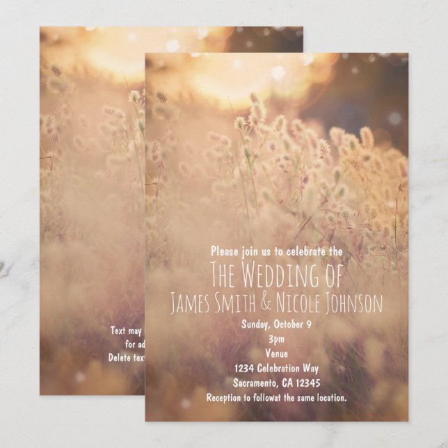 Blume Field Rustic Country Hochzeitseinladungen Einladung (Vorne/Hinten)